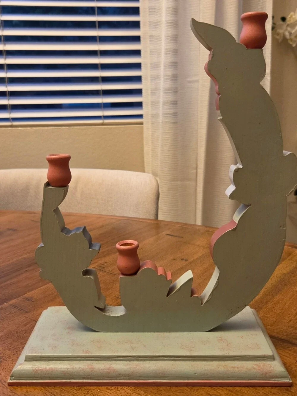 Large Hand-Painted Wooden Floral Taper Candle Holder– Cottagecore Farmhouse Deco